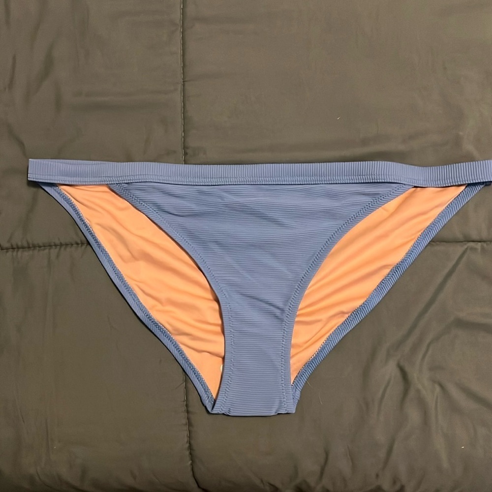 JCrew Ribbed Trim Hipster Bikini Bottom Blue Size Large NWT